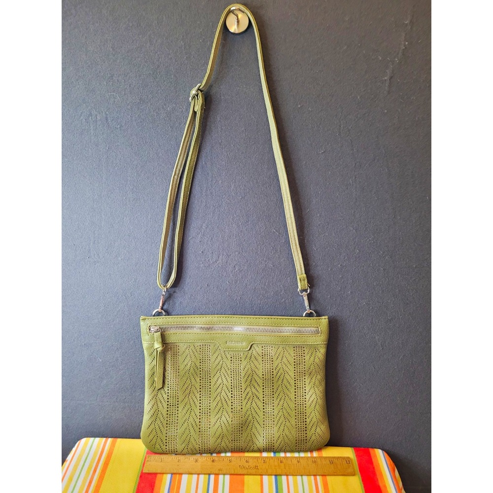 Darling Green Small Crossbody Bag, Zip Closure, Perforated, Adjustable Strap